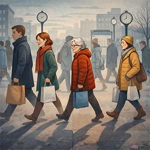 Gente con las compras de navidad avanzando hacia adelante