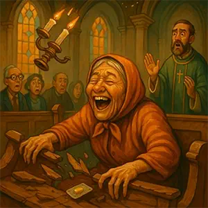 Dolores rompe a reír en misa rompiendo un banco