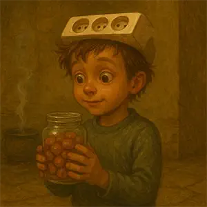 Eh, disfrazado de regleta sostiene un bote de caramelos del 2012