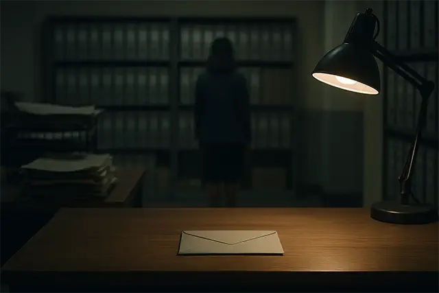 un sobre sin remitente sobre una mesa