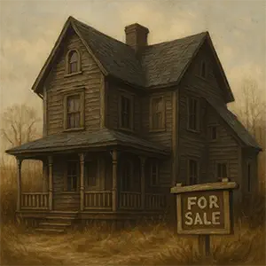 La casa con un cartel de se vende