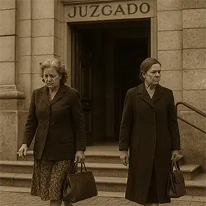 María y Clara Bruna, saliendo de los juzgados sin hablarse