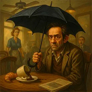 Paraguas abierto en un bar