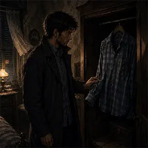 El protagonista descubre la camisa de su abuelo dentro del armario de la casa
