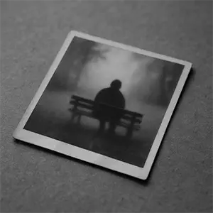 Fotografía de un banco con alguien sentado de espaldas