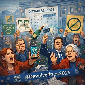 Gente enfadada pidiendo que se les devuelva el año 2025