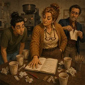 Una libreta rodeada de vasos de café se convierte en el registro secreto de diagnósticos de la oficina.