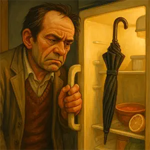 Paraguas cerrado en la nevera