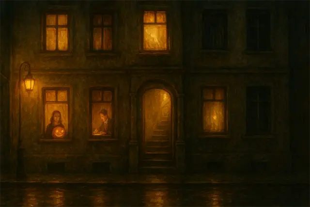 Edificio iluminado donde viven los del fondo