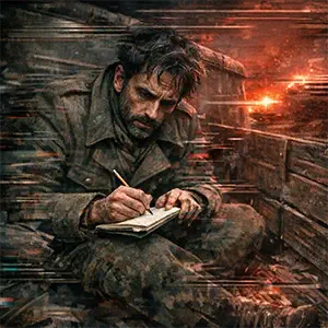 Julián en un camión en marcha rodeado de fuego y explosiones