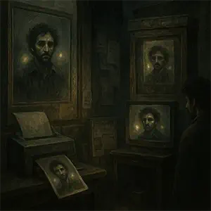 La imagen de Einar en varios retratos, una fotocopiadora sacando su imagen